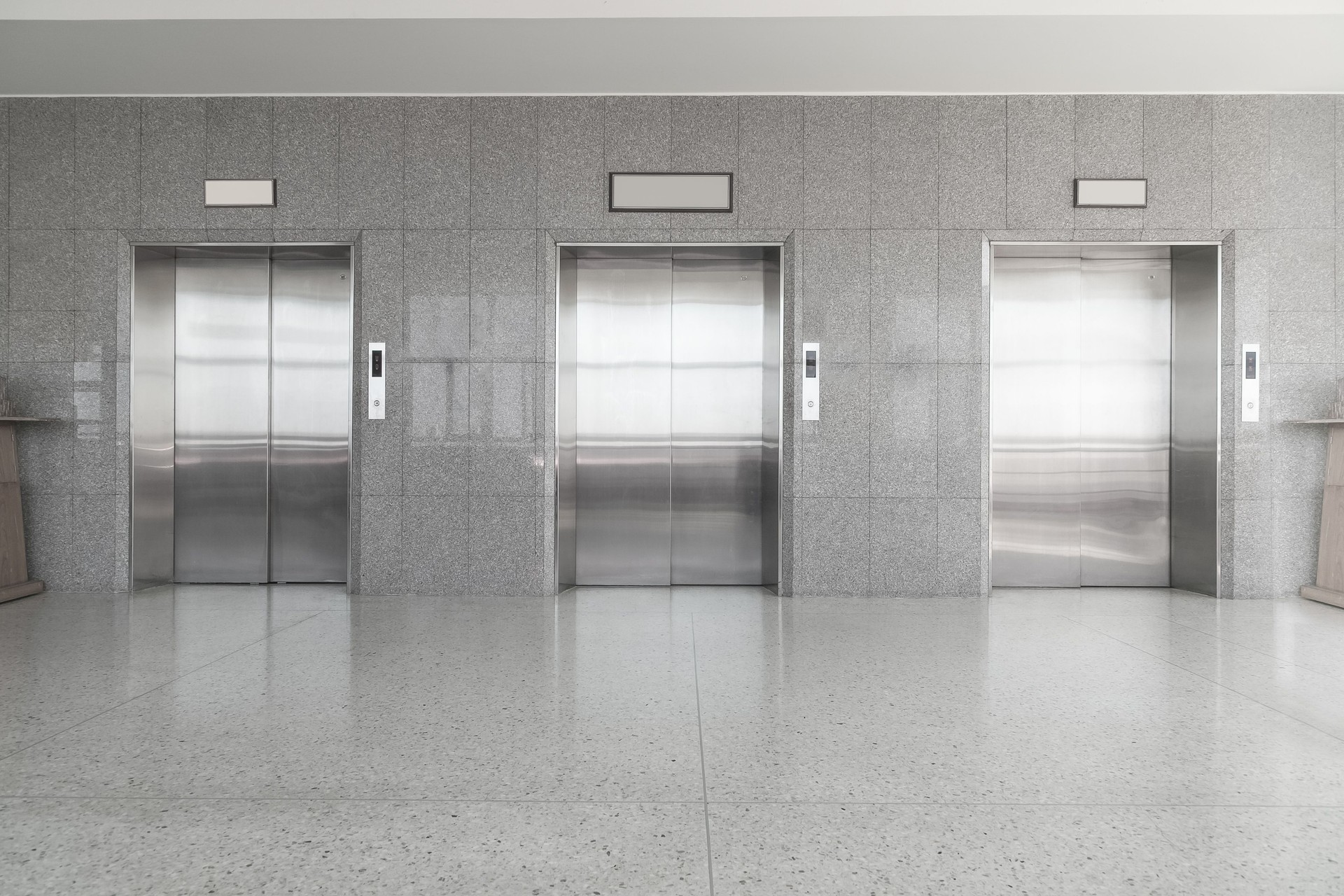 Elevators front door wall, lifts with closed.